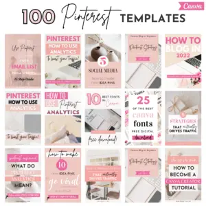 100 pink pinterest pin templates, pinterest pin canva template, pink pinterest templates, pinterest templates