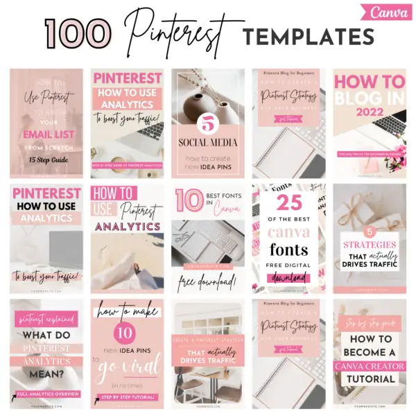 100 pink pinterest pin templates, pinterest pin canva template, pink pinterest templates, pinterest templates