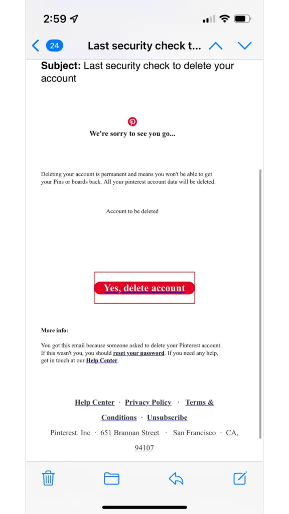 how to delete a pinterest account on phone and iphone