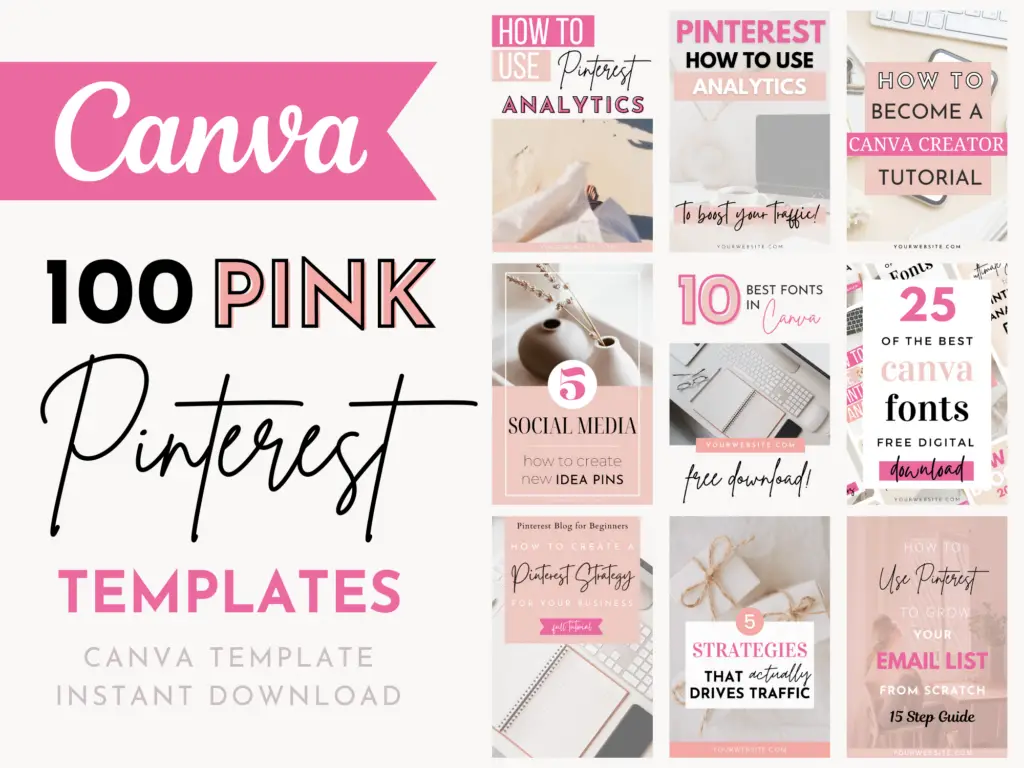 100 pink pinterest pin templates, pinterest pin canva template