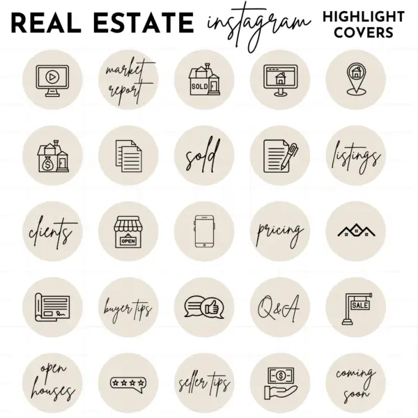 Minimalist beige realtor instagram highlight covers, Blogger template, Instagram template, Instagram highlight icons, influencer media kit