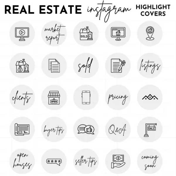 Light grey realtor instagram highlight covers, Blogger template, Instagram template, Instagram highlight icons, influencer media kit