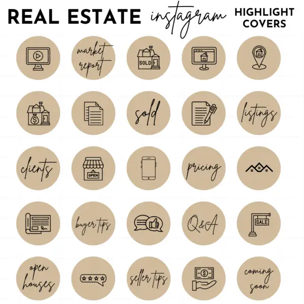 Minimalist brown realtor instagram highlight covers, Blogger template, Instagram template, Instagram highlight icons, influencer media kit