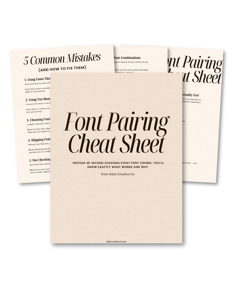 font pairing cheat sheet, daily creative co font pairings, canva font pairing template, font pairing cheat sheet in canva