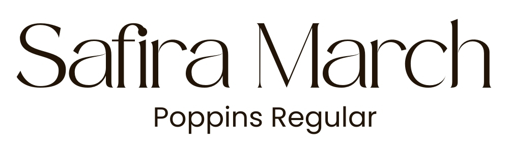 Safira March and Poppins Canva font pairing. Preview of free Canva templates featuring top 3 monthly font pairings for branding and social media