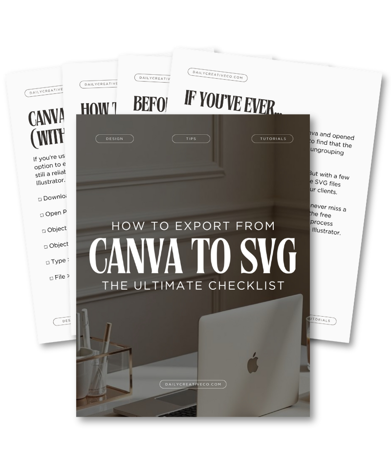 SVG Export Checklist for Canva, Cricut, and Illustrator – free downloadable cheat sheet with step-by-step SVG export instructions for designers, Etsy sellers, and crafters