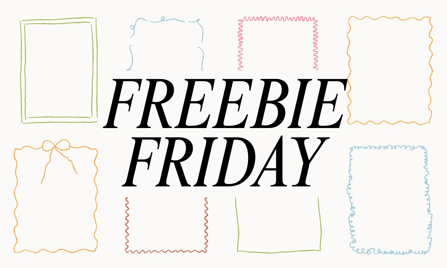 Eight whimsical wavy line border shapes displayed on a white paper texture, Playful hand drawn wedding invitation border frames shown as PNG elements on a textured background