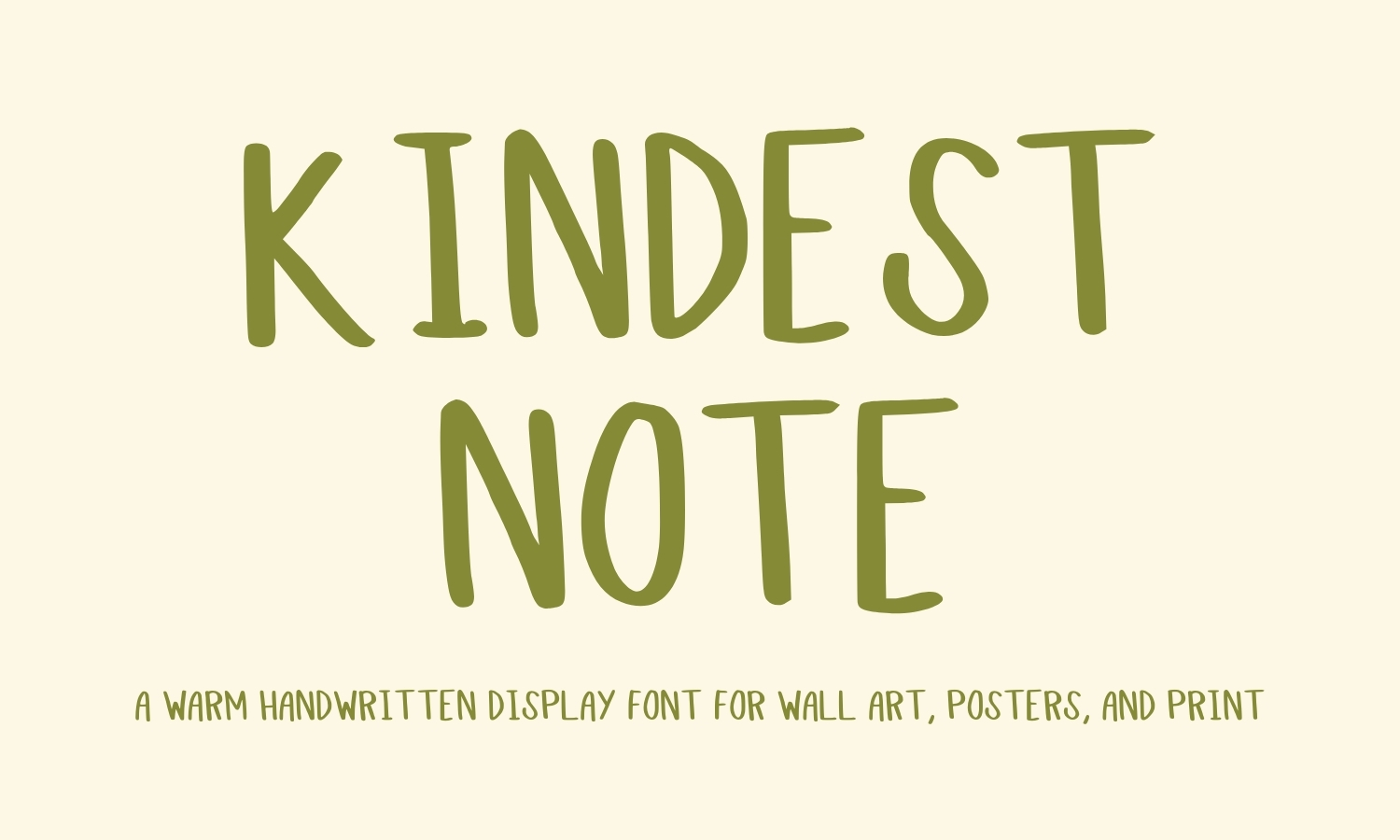 Kindest Note handwritten all caps font preview for wall art posters affirmation quotes and creative print designs, Kindest Note handwritten font alphabet uppercase letters display font for posters wall art and stationery