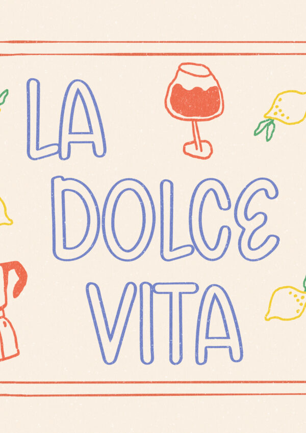 Free handwritten outline font preview called Gelato Daydream with Italian inspired illustrations and playful typography