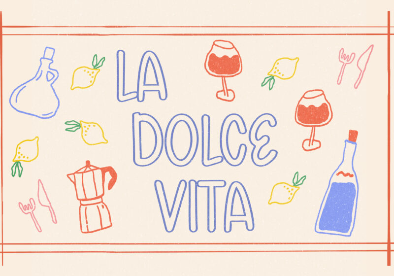 Free handwritten outline font preview called Gelato Daydream with Italian inspired illustrations and playful typography