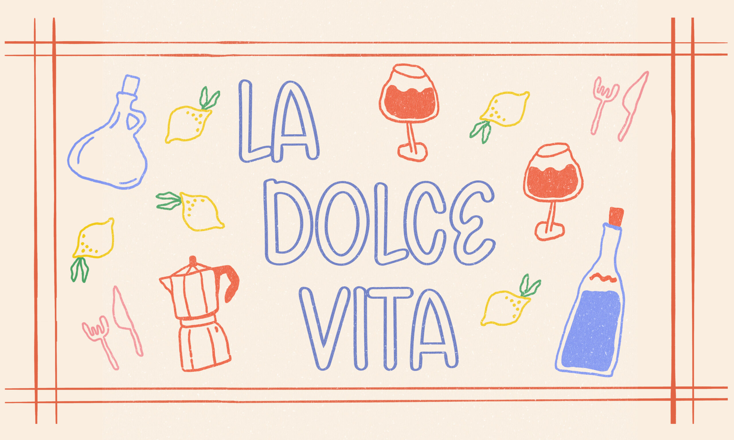 Free handwritten outline font preview called Gelato Daydream with Italian inspired illustrations and playful typography