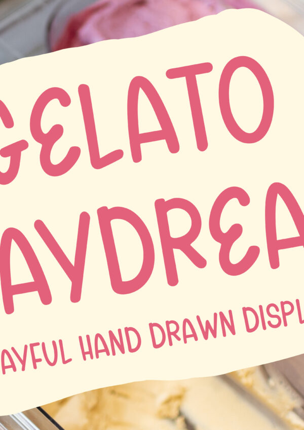 Gelato Daydreams demo font Type Drop featuring a playful hand-drawn display font inspired by gelato shops, vintage dessert menus, pastel packaging, and Italian summer design.